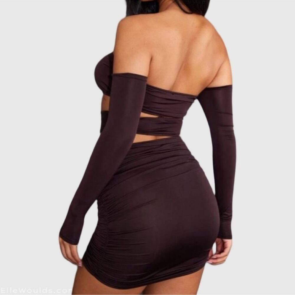 PrettyLittleThing Mini Dress Cutout Bodycon Chocolate Brown Size 0 and 4 NWT - Picture 2 of 5